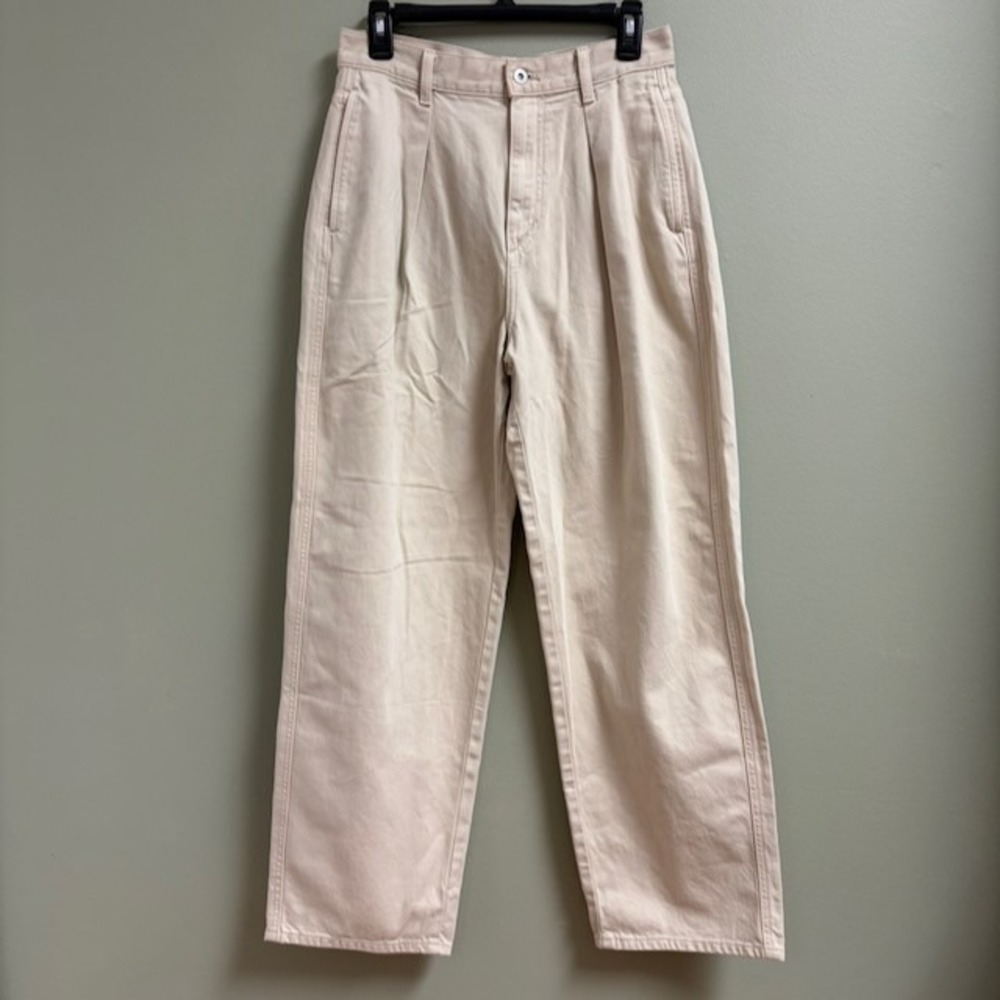 Uniqlo Women Denim Pleated Trouser Pants Size 26 Beige Neutral Preppy Minimalist